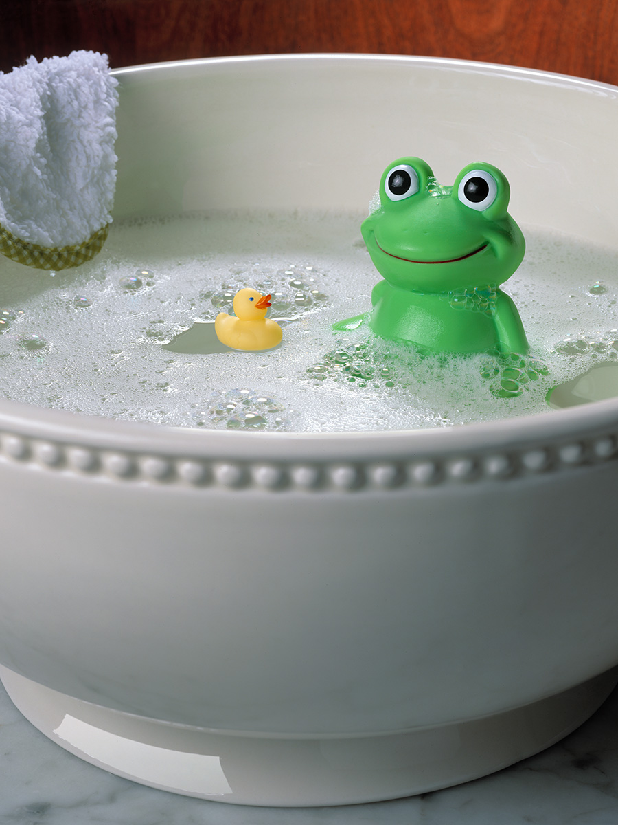 Frog in Bath with his Rubber Ducky